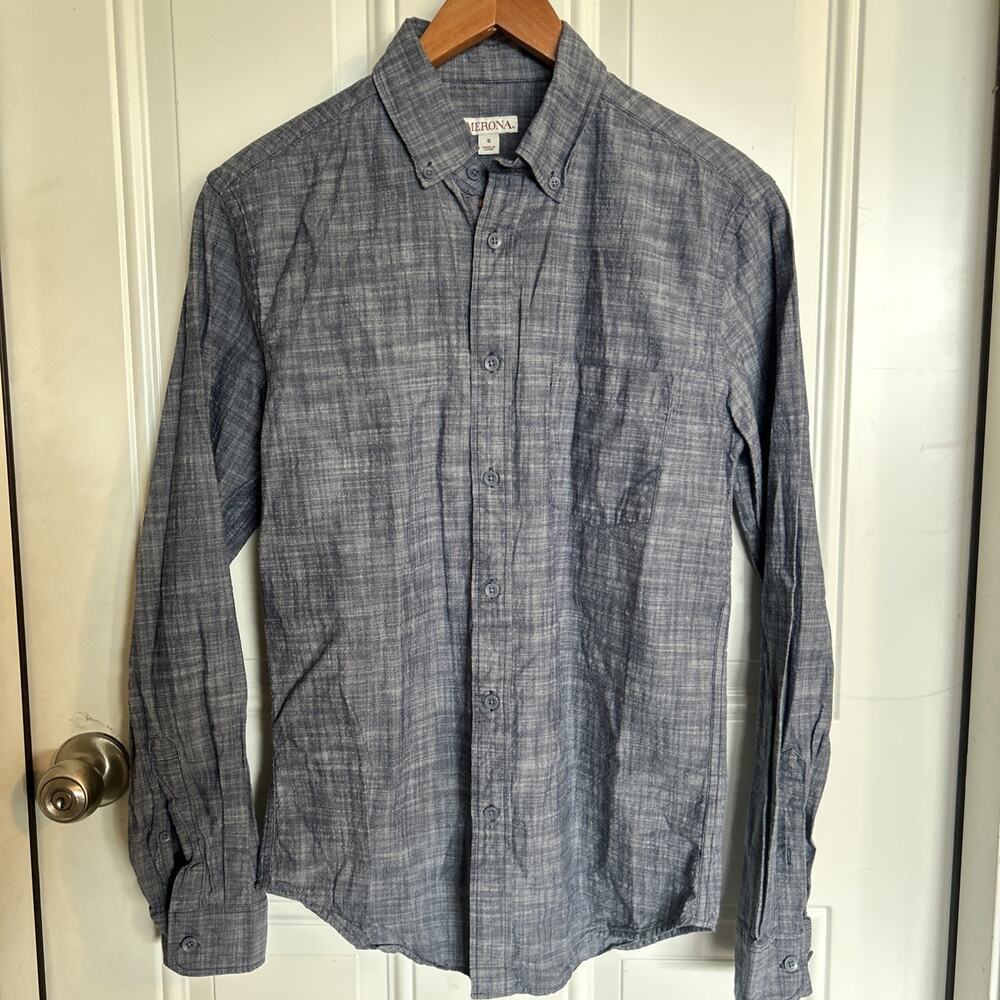 Merona Men's Button Down Gray Long Sleeve Shirt Size Small